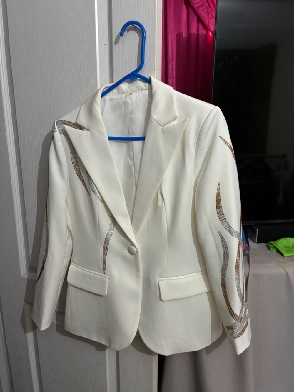 White Women's Tailored Blazer with Metallic Accent